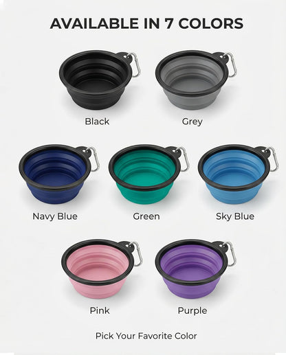 Collapsible Dog Bowls for Travel, 2-Pack Dog Portable Water Bowl for Dogs Cats Pet Foldable Feeding Watering Dish for Traveling Camping with Carabiners, BPA Free (Grey&Black, Large)