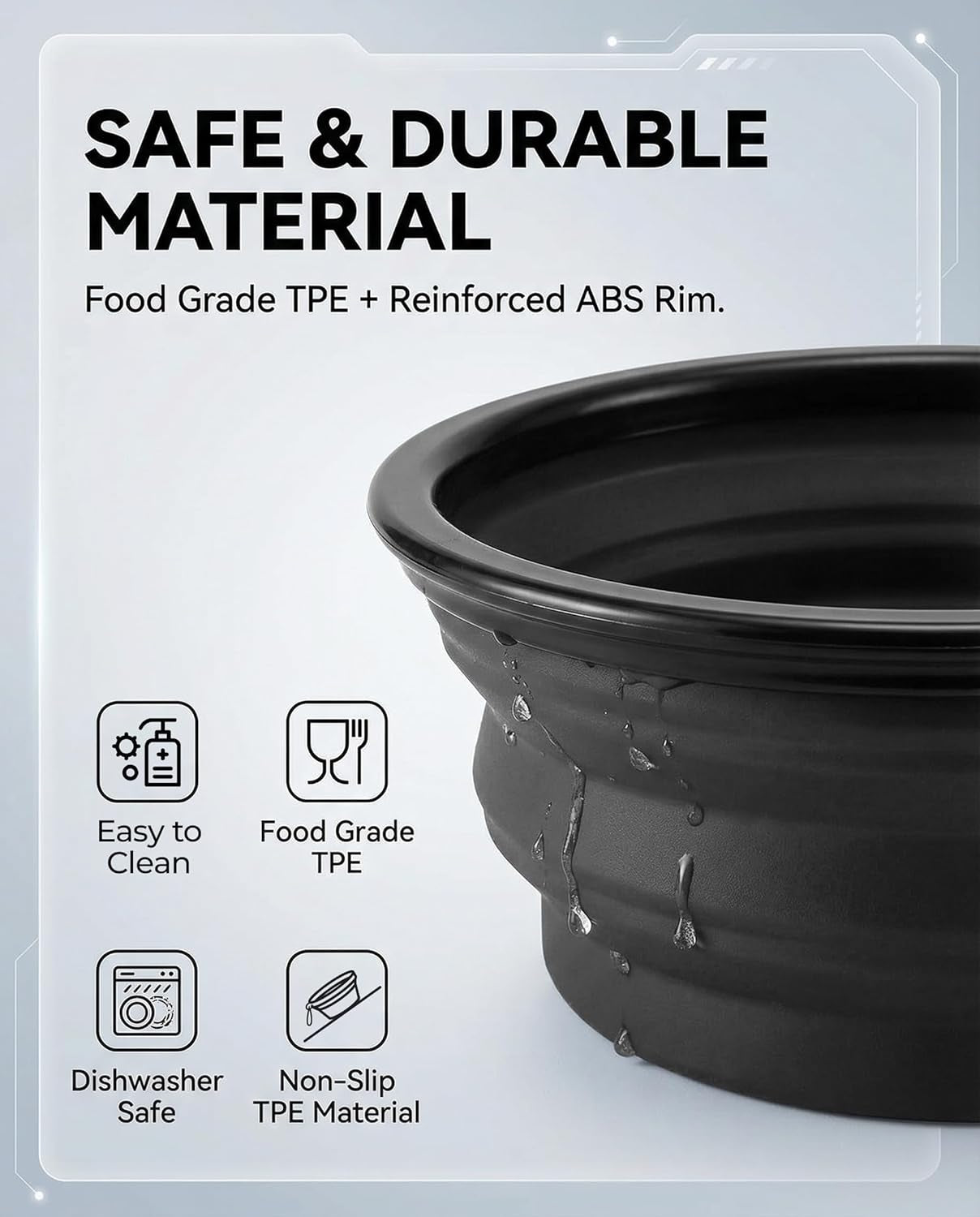 Collapsible Dog Bowls for Travel, 2-Pack Dog Portable Water Bowl for Dogs Cats Pet Foldable Feeding Watering Dish for Traveling Camping with Carabiners, BPA Free (Grey&Black, Large)