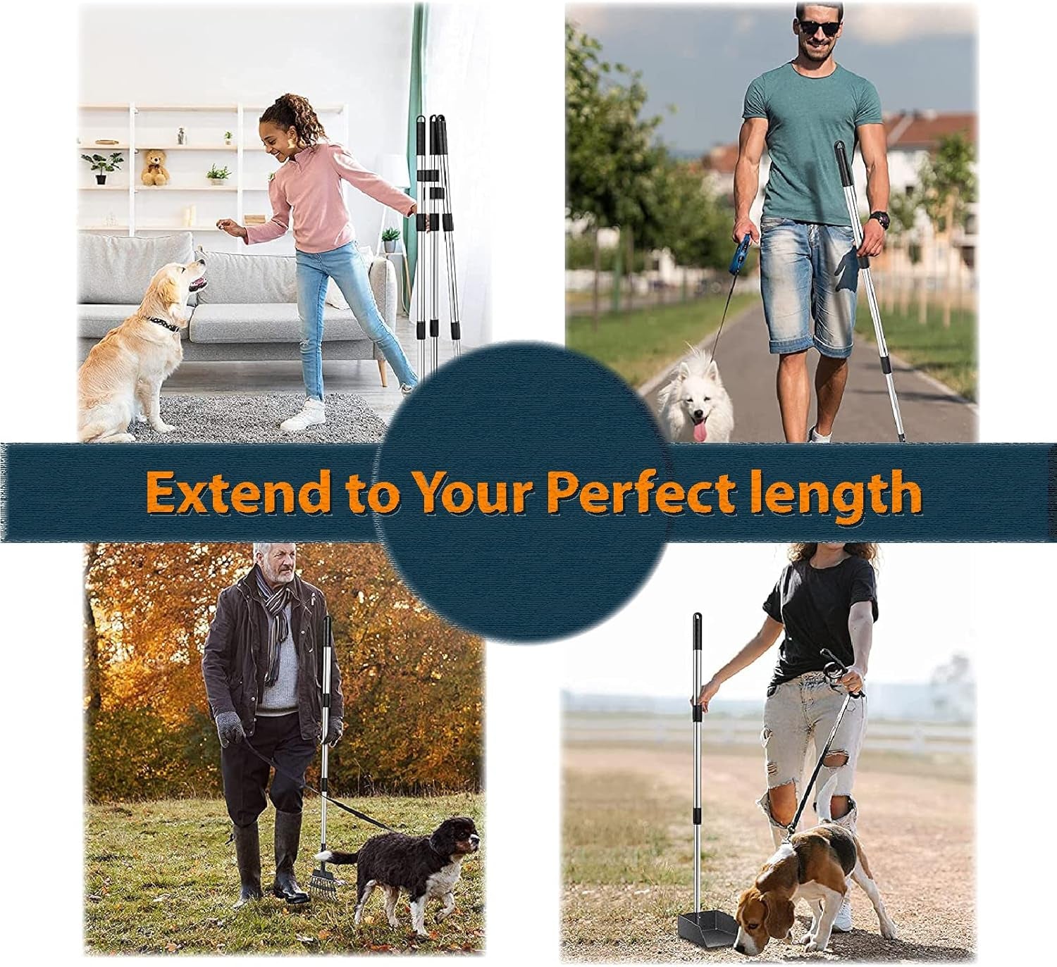 Pet Pooper Scooper for Large Dog, Height Adjustable Poop Scoop Removal Picker with Long Handle Extra Large Tray - Easy to Wash
